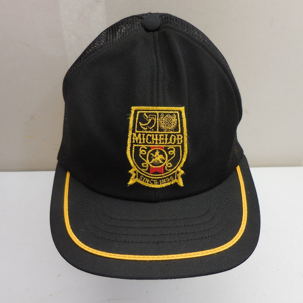 Vintage Michelob Beer Trucker Hat Swingster Mesh Snapback Black Gold Patch USA